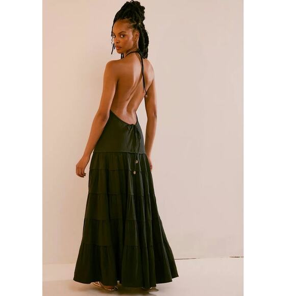 New FREE PEOPLE Somewhere Sunny Drop-Waist Boho Maxi Dress $118 X-SMALL Black - Picture 3 of 6